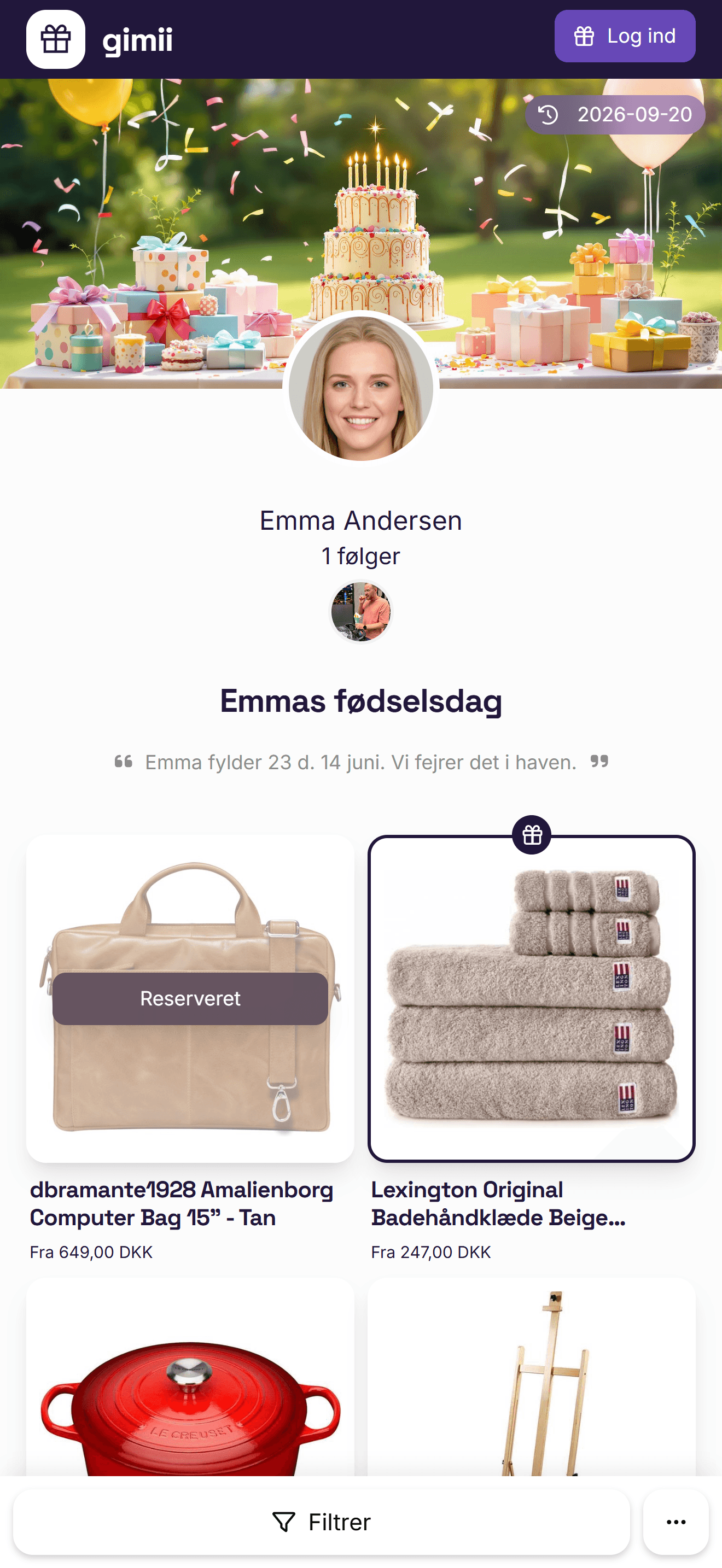 Et ønske åbnet på mobil med knappen 'Reserver ønske'